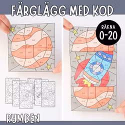 Färglägg med kod (räkna 0-20) - Rymden