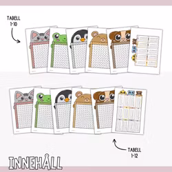 Multiplikationsrutor (djur) - Tabell 1-10 och 1-12