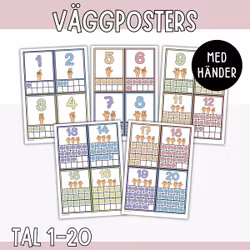 Små väggposters - Tal 1-20 med händer