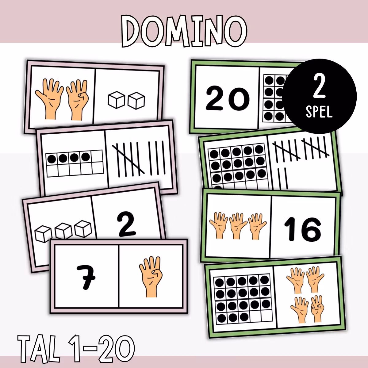 Domino tal 1-20 - Matcha antal (2 spel)