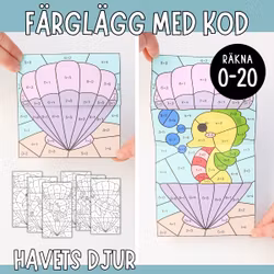 Färglägg med kod (räkna 0-20) - Havets djur