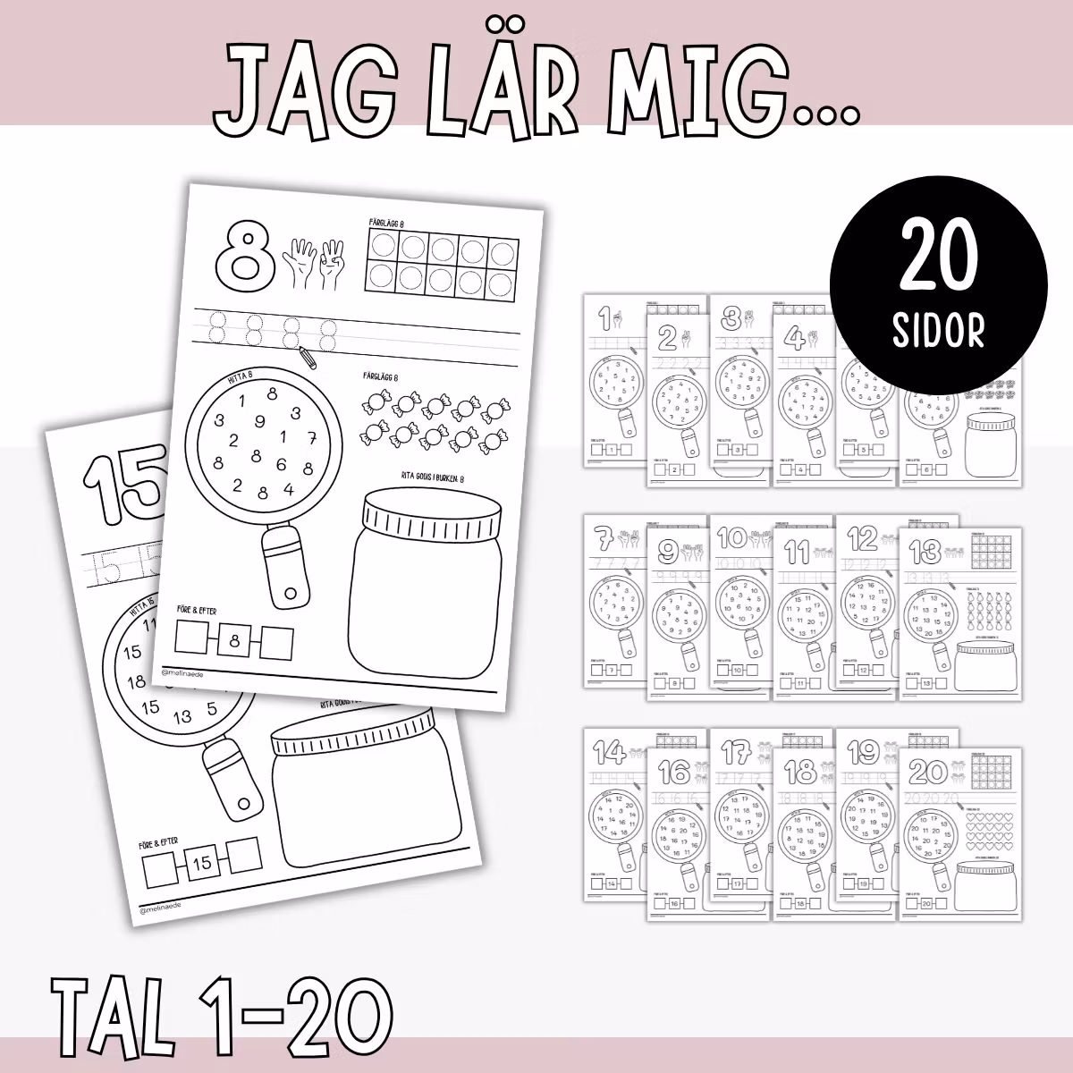 Jag lär mig siffror och tal (1-20) - Arbetsblad för barn