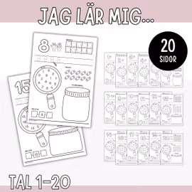 Jag lär mig siffror och tal (1-20) - Arbetsblad för barn