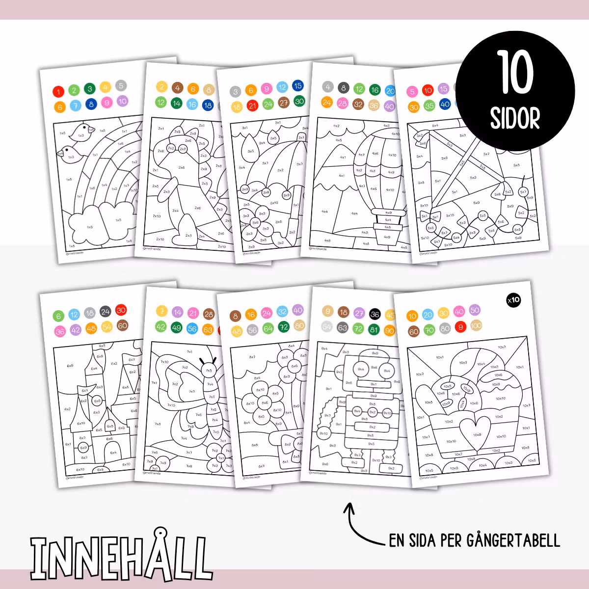 Färglägg med kod - Multiplikation (tabell 1–10)