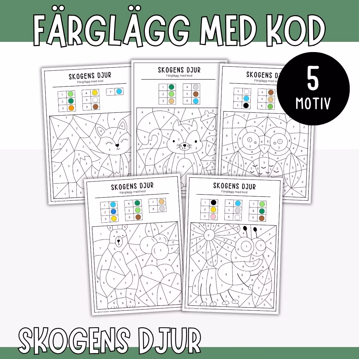 Färglägg med kod - Skogens djur
