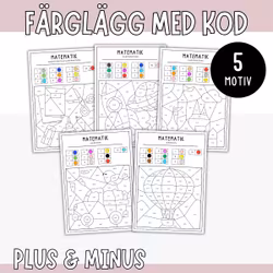 Färglägg med kod - Plus och minus (talområde 0-10)