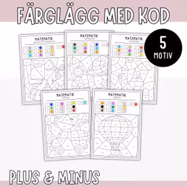 Färglägg med kod - Plus och minus (talområde 0-10)