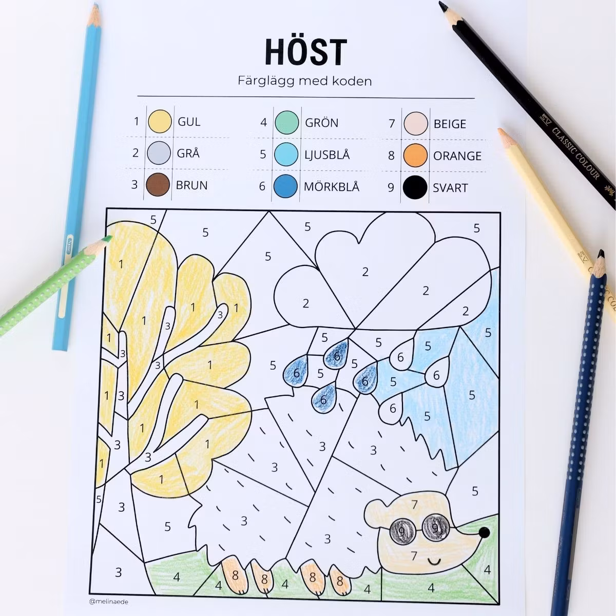 Färglägg med kod - Höst