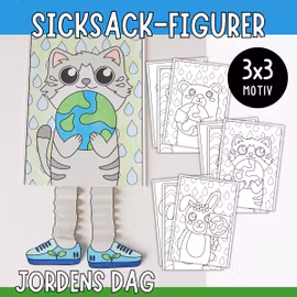 Sicksack-figurer - Jordens dag-pyssel att skriva ut