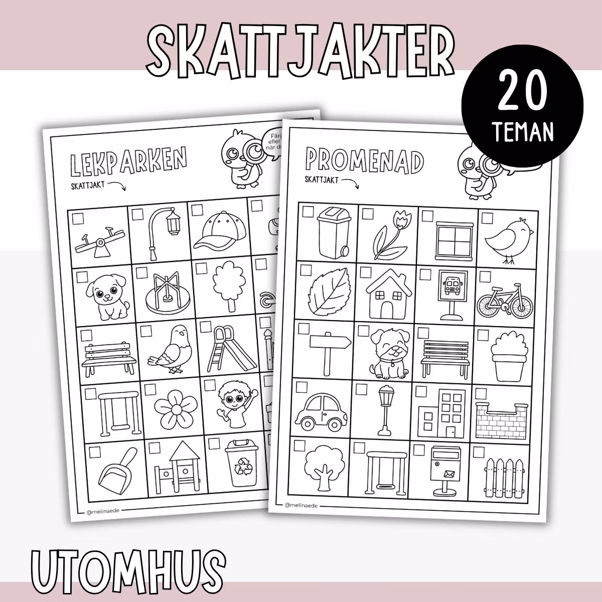 Skattjakter för barn - 20 sidor att skriva ut (utomhus & natur)
