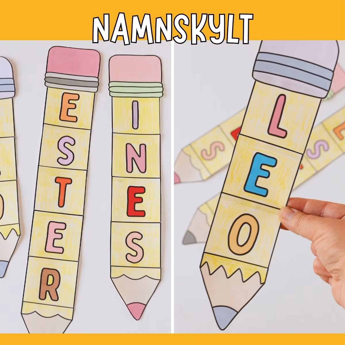 Namnskylt (penna) - Bokstavspyssel för barn