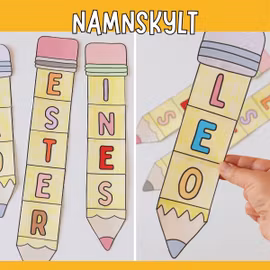 Namnskylt (penna) - Bokstavspyssel för barn