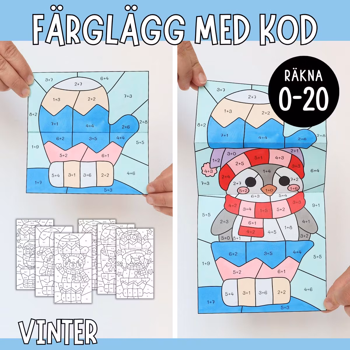 Färglägg med kod (räkna 0-20) - Vinter