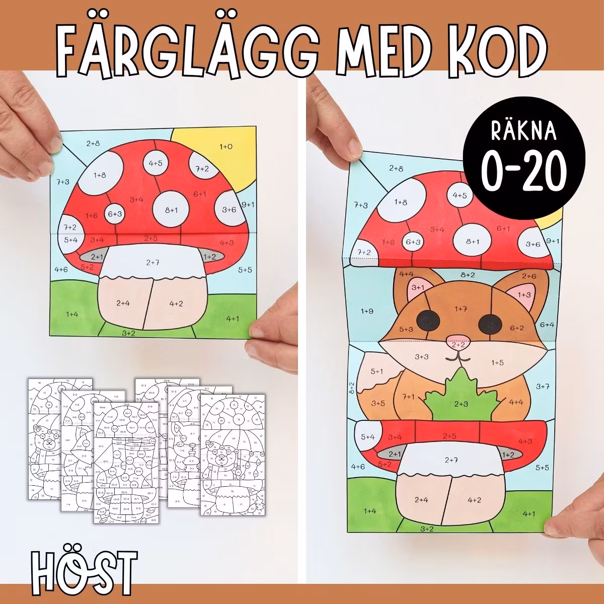 Färglägg med kod (räkna 0-20) - Höst