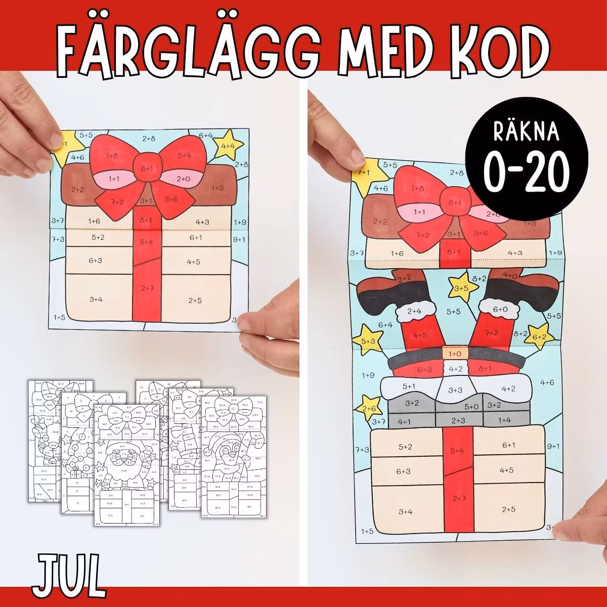 Färglägg med kod (räkna 0-20) - Jul