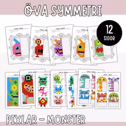 Öva symmetri - Pixelbilder tema monster