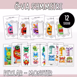 Öva symmetri - Pixelbilder tema monster
