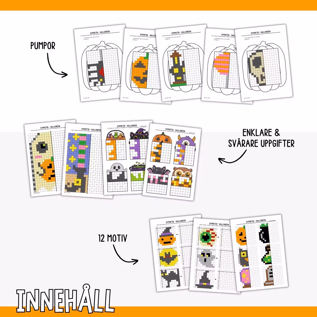 Symmetri - Färglägg pixelbilder - Halloween