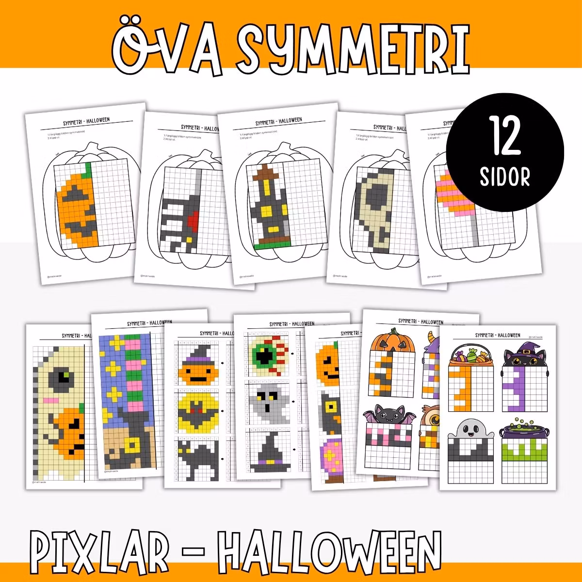 Symmetri - Färglägg pixelbilder - Halloween