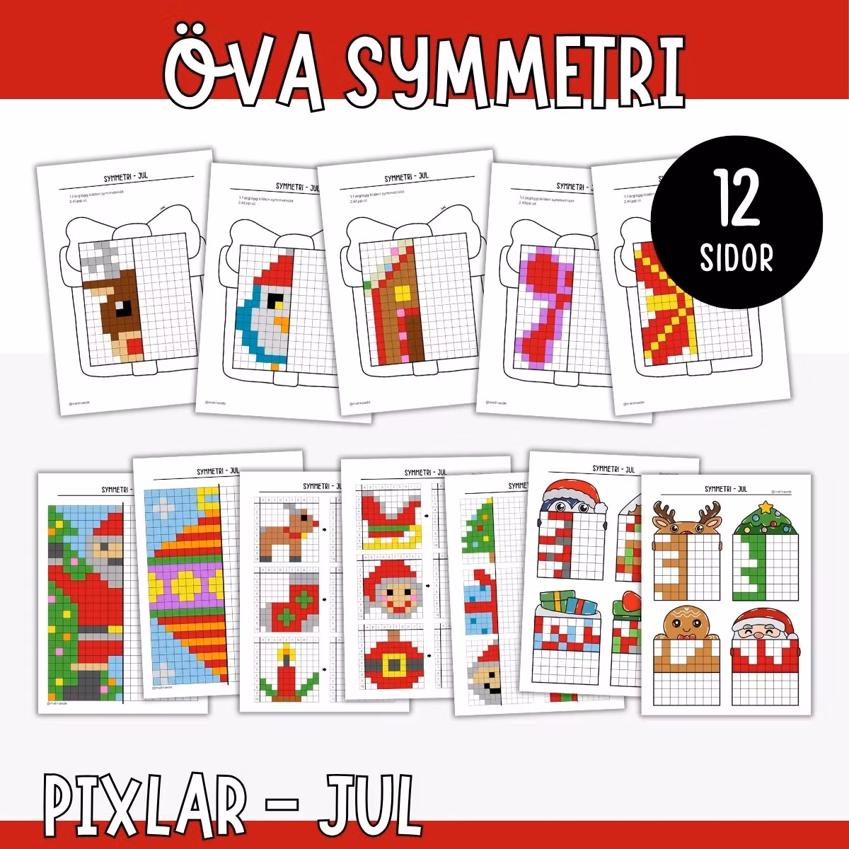 Symmetri - Färglägg pixelbilder - Jul