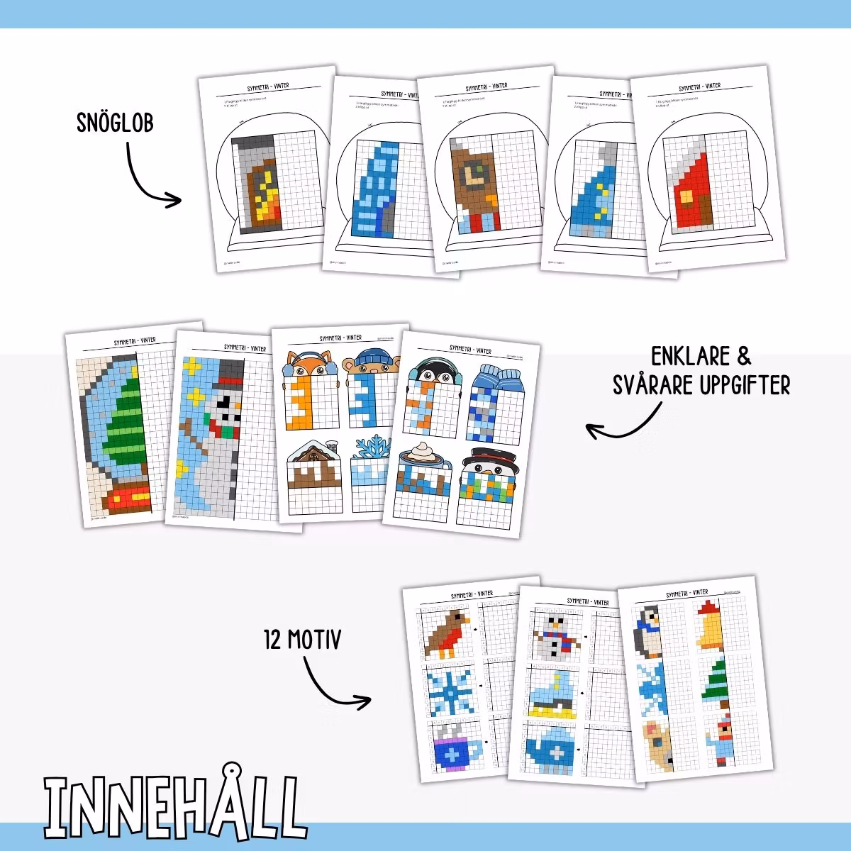 Symmetri - Färglägg pixelbilder - Vinter