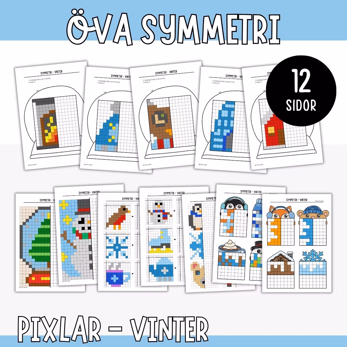 Symmetri - Färglägg pixelbilder - Vinter