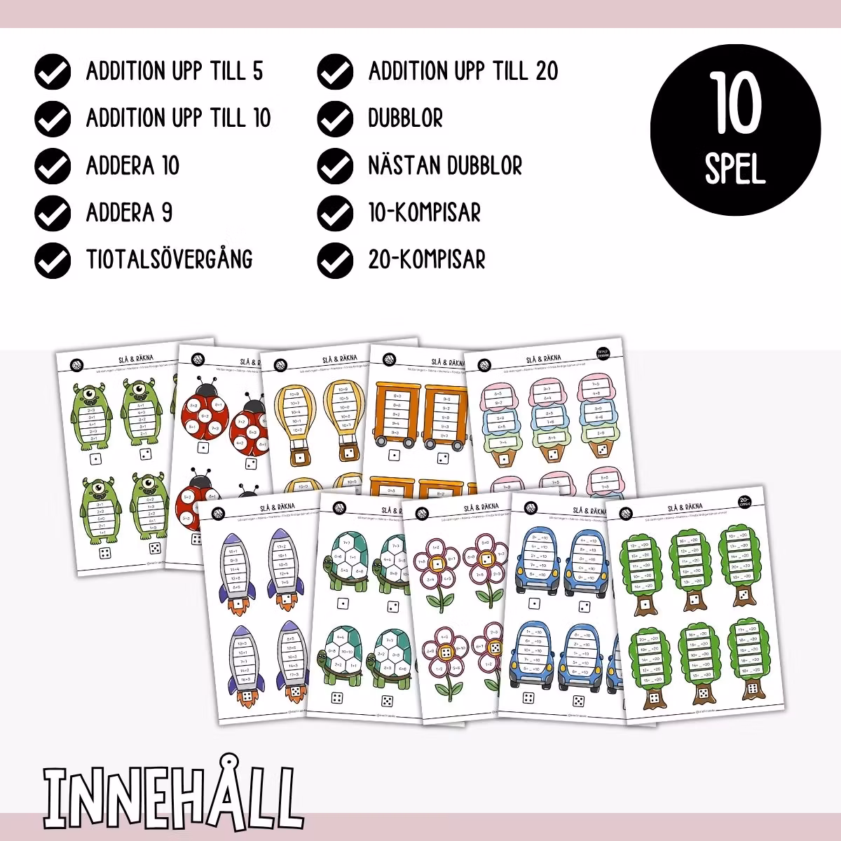 Slå & räkna (10 mattespel) - Addition upp till 20