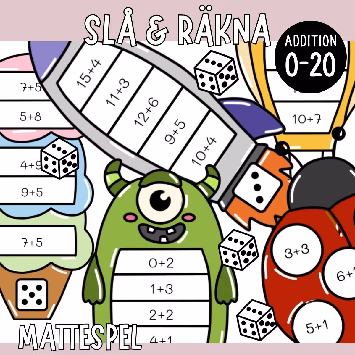 Slå & räkna (10 mattespel) - Addition upp till 20