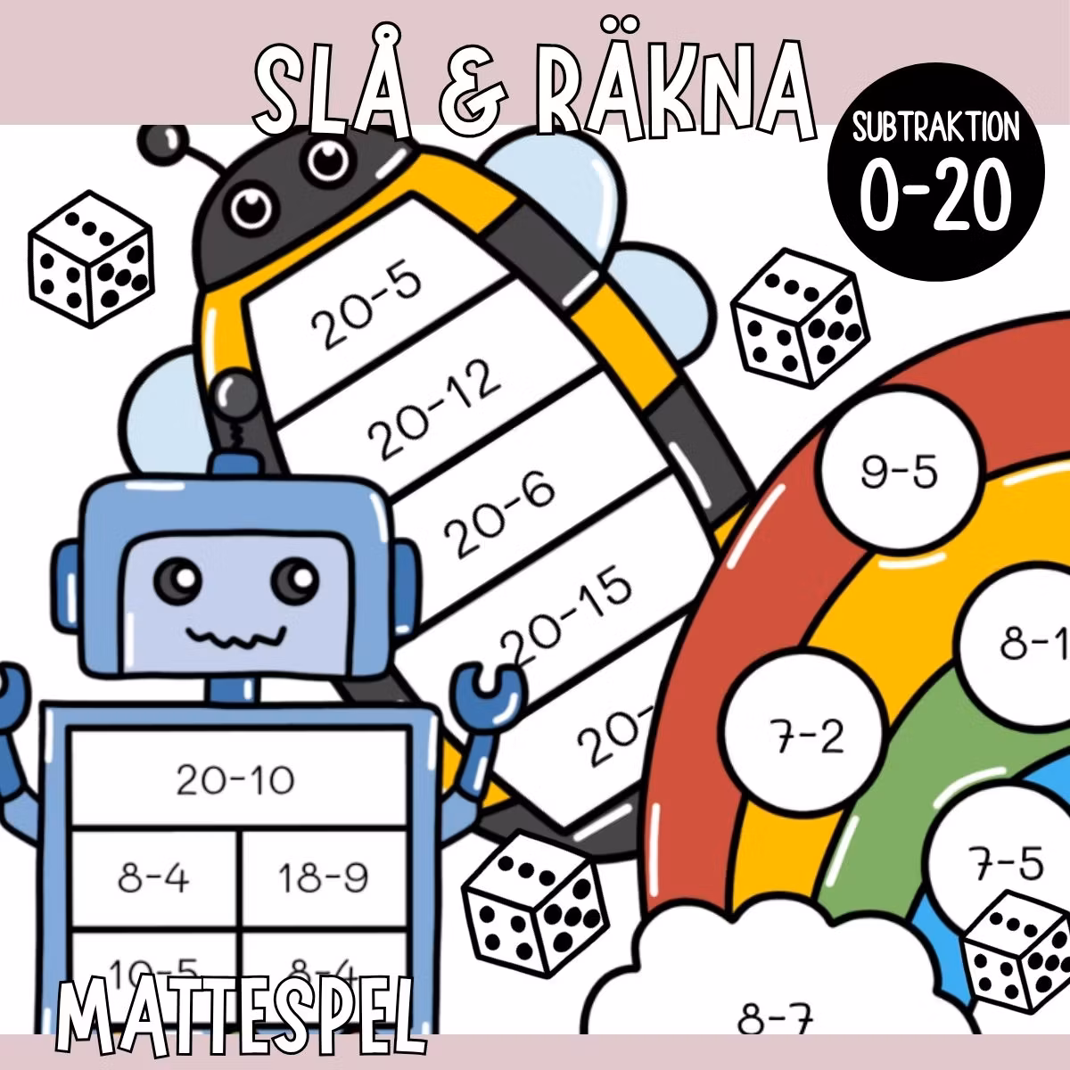 Slå & räkna (10 mattespel) - Subtraktion upp till 20