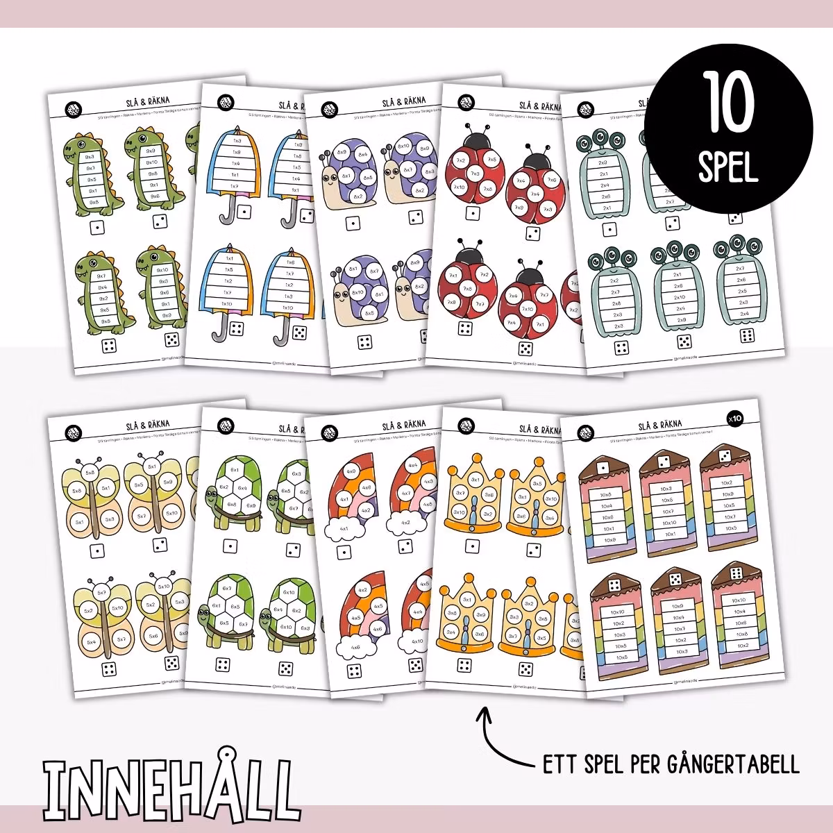 Slå & räkna (10 mattespel) - Multiplikation tabell 1-10