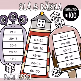 Slå & räkna (10 mattespel) - Subtraktion upp till 100