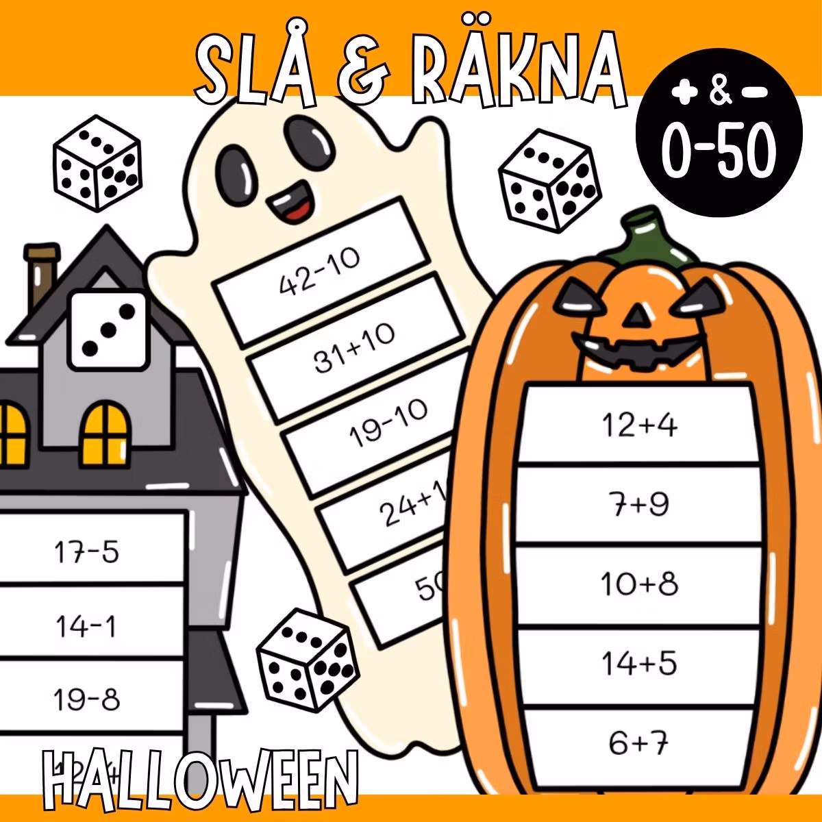 10 mattespel (slå & räkna) - Halloween