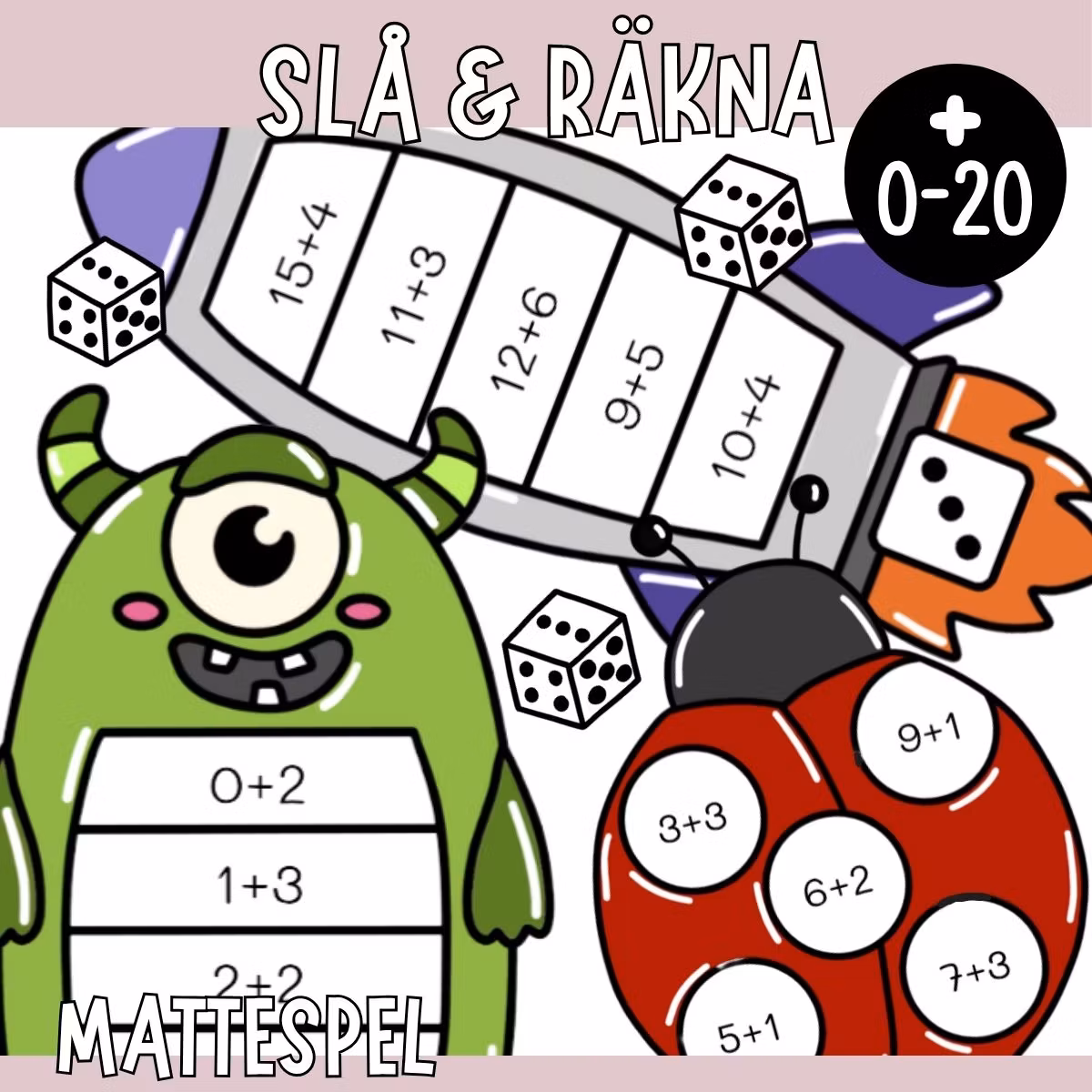 Slå & räkna (10 mattespel) - Addition upp till 20