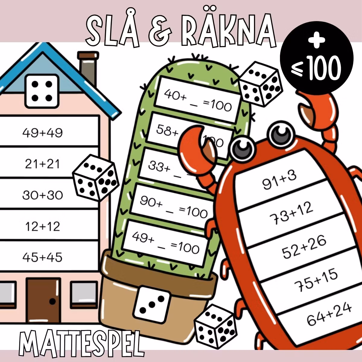 Slå & räkna (10 mattespel) - Addition upp till 100