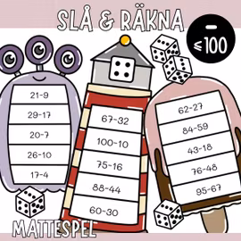 Slå & räkna (10 mattespel) - Subtraktion upp till 100