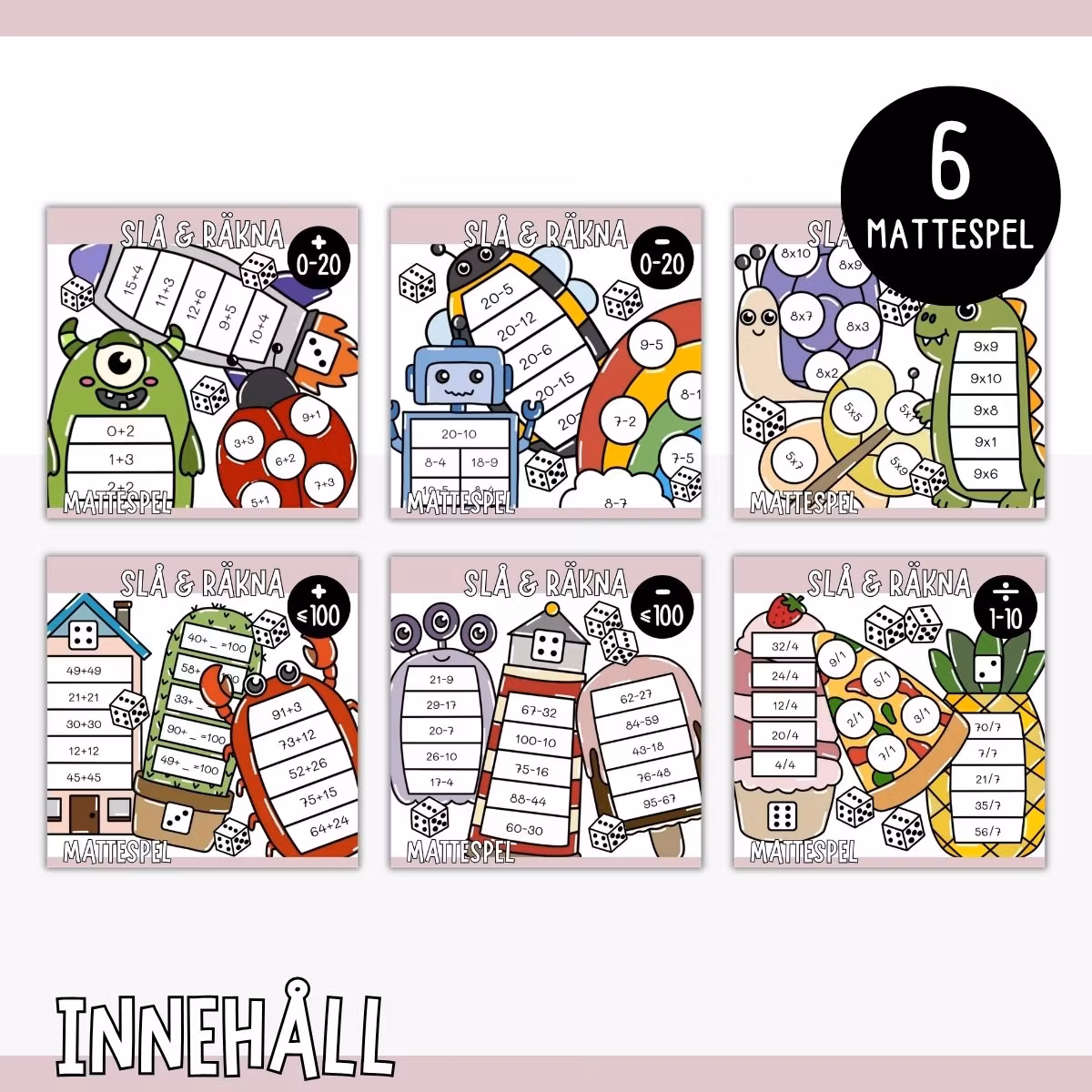Slå & räkna - Stort paket med mattespel