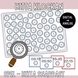 Hitta tiden - Mattespel med digital & analog klocka