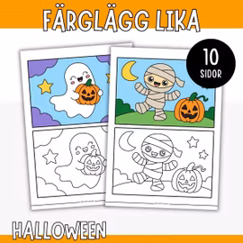 Färglägg lika - Målarbilder halloween (10 motiv)
