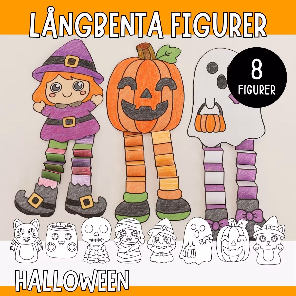 Långbenta figurer - Halloweenpyssel att skriva ut