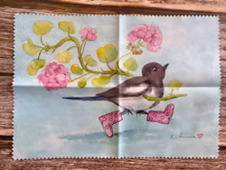 Skata med pelargon. Putsduk 28x19cm