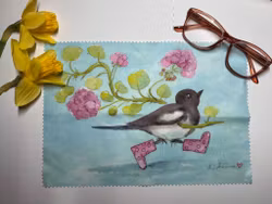 Skata med pelargon. Putsduk 28x19cm