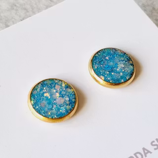 Örhänge guld - turkos glitter (14 mm)