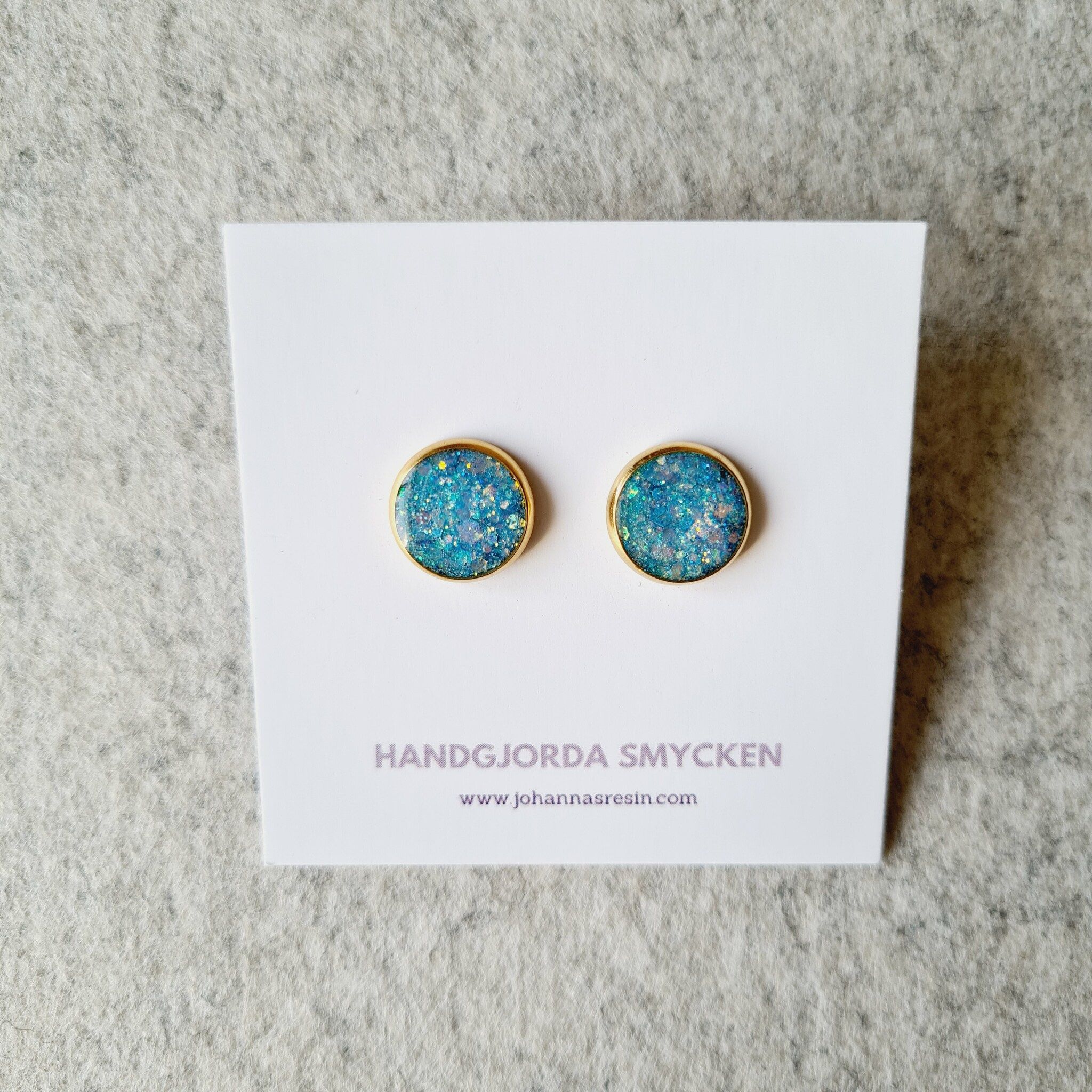 Örhänge guld - turkos glitter (14 mm)