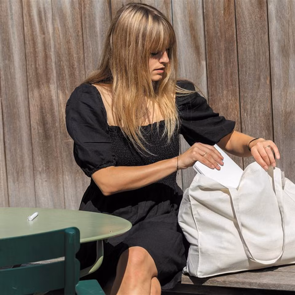 Shoppingkasse i återvunnen bomull med bälg