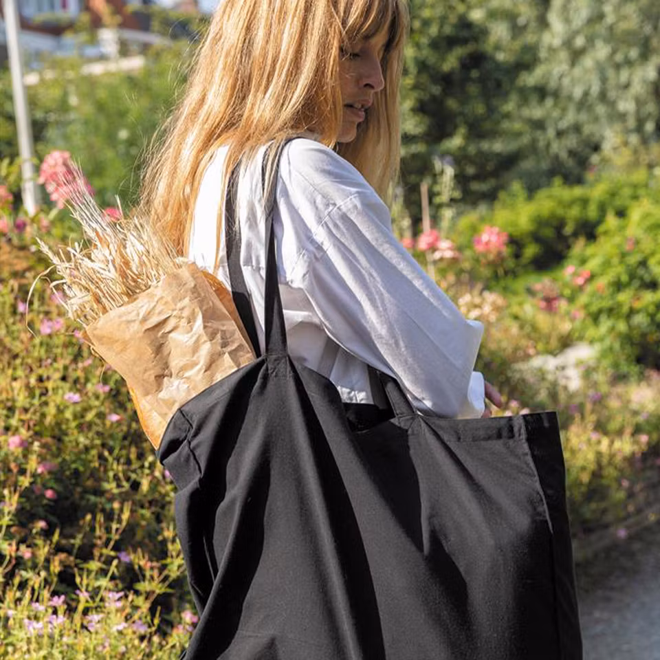 Shoppingkasse i återvunnen bomull med bälg