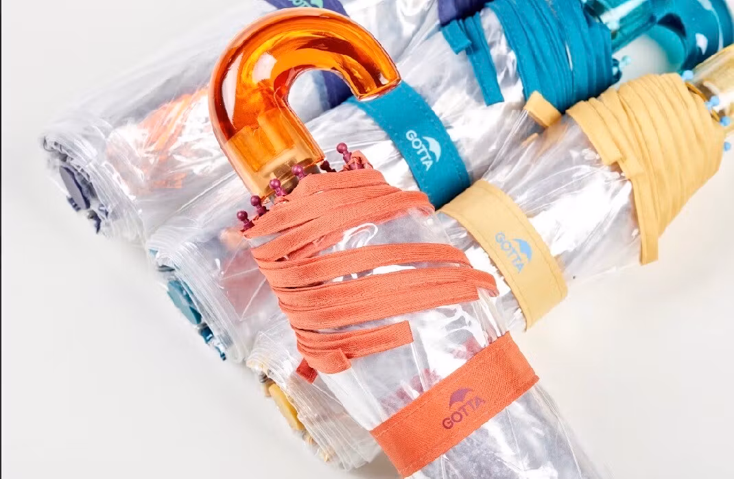 Lilla transparenta paraplyet med färgglada kanter