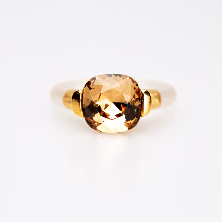 Light Smoke Topaz Square ring guldpläterad på tenn med gummiband