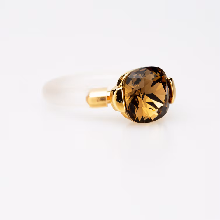Smoky Quartz Square ring guldpläterad på tenn med gummiband