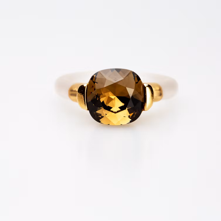 Smoky Quartz Square ring guldpläterad på tenn med gummiband
