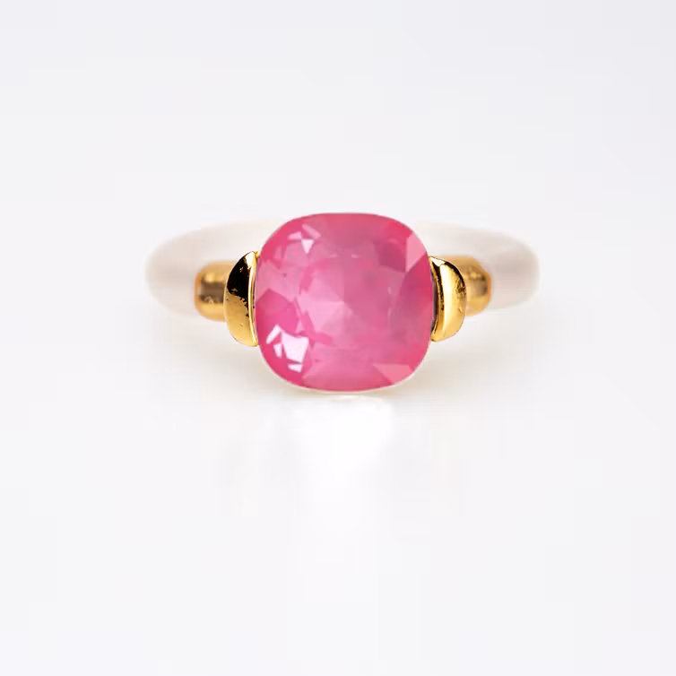 Electric Pink square ring guldpläterad på tenn med gummiband